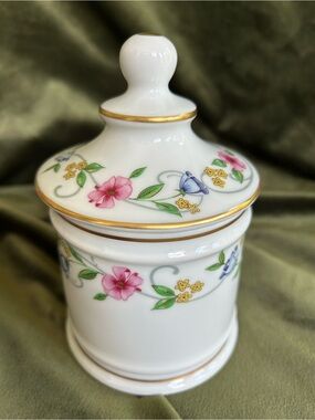 Limoges White Porcelain Canister with Pink, Blue and Gold Floral Motif 61/2in